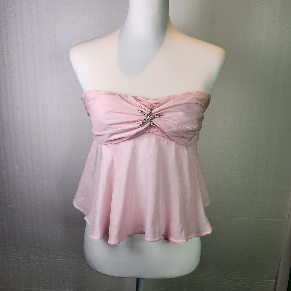 Edikted Pink Starfish Rhinestone Tube Top Smocked Mermaidcore Y2K Balletcore M